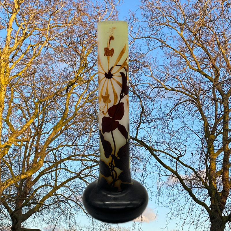 Emile Galle Came Glass Vase, Decorated with Plant Motif