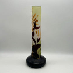 Emile Galle Came Glass Vase, Decorated with Plant Motif