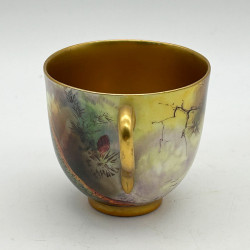 Royal Worcester Porcelain Demitasse, Hand Painted with Peacock by K Austin