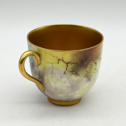 Royal Worcester Porcelain Demitasse, Hand Painted with Peacock by K Austin