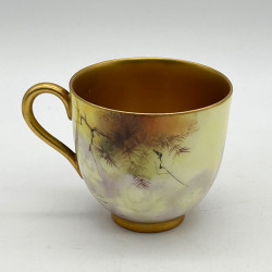 Royal Worcester Porcelain Demitasse, Hand Painted with Peacock by K Austin