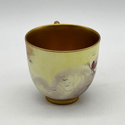 Royal Worcester Porcelain Demitasse, Hand Painted with Peacock by K Austin