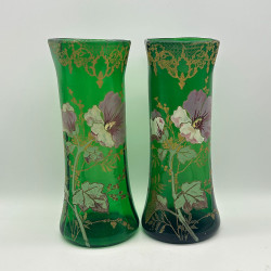 A Pair Legras (Mont Joys) Enameled Glass Vases, Decorated with Flowers