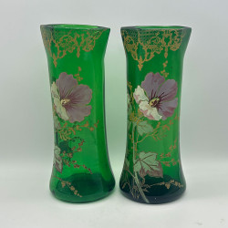 A Pair Legras (Mont Joys) Enameled Glass Vases, Decorated with Flowers