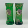A Pair Legras (Mont Joys) Enameled Glass Vases, Decorated with Flowers