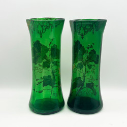 A Pair Legras (Mont Joys) Enameled Glass Vases, Decorated with Flowers