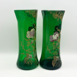 A Pair Legras (Mont Joys) Enameled Glass Vases, Decorated with Flowers