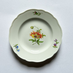 Meissen Porcelain Set of Six Cake Plates, Hand Painted with Flower
