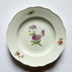 Meissen Porcelain Set of Six Cake Plates, Hand Painted with Flower