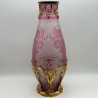Old Baccarat Cameo Glass and Brass Mounted Vase , Acid Etched with Floral Pattern