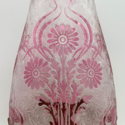 Old Baccarat Cameo Glass and Brass Mounted Vase , Acid Etched with Floral Pattern