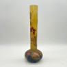 Daum Freres Cameo Glass Long Neck Vase Enameled with Rose Hip