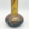 Daum Freres Cameo Glass Long Neck Vase Enameled with Rose Hip
