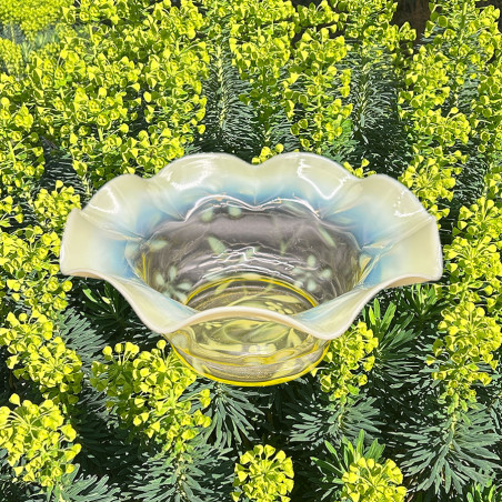 Richardson and Sons Vaseline Glass Bowl with Horse Chestnut Pattern