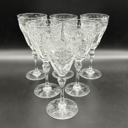 Thomas Webb and Sons Set of Six Wine Glasses, engraved with Floral Pattern