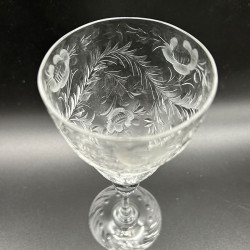 Thomas Webb and Sons Set of Six Wine Glasses, engraved with Floral Pattern