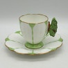 Aynsley China Butterfly Handled Cup and Sauce White Ground and Light Green Decoration