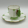 Aynsley China Butterfly Handled Cup and Sauce White Ground and Light Green Decoration
