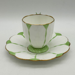 Aynsley China Butterfly Handled Cup and Sauce White Ground and Light Green Decoration
