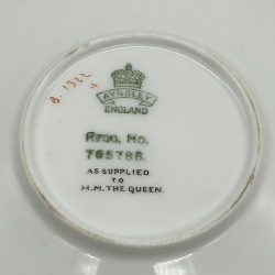 Aynsley China Butterfly Handled Cup and Sauce White Ground and Light Green Decoration