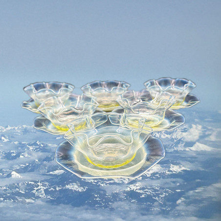 James Powell and Sons Vaseline Uranium Glass Set of Six Bowls and Stands