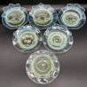 James Powell and Sons Vaseline Uranium Glass Set of Six Bowls and Stands