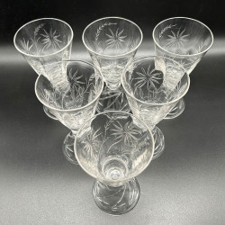 French Clichy Set of Six Wine Glasses Engraved with Plant and a Dragonfly