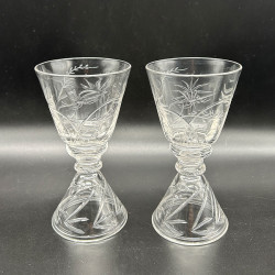 French Clichy Set of Six Wine Glasses Engraved with Plant and a Dragonfly