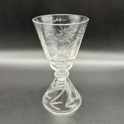 French Clichy Set of Six Wine Glasses Engraved with Plant and a Dragonfly