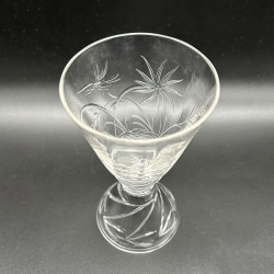 French Clichy Set of Six Wine Glasses Engraved with Plant and a Dragonfly