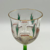 Theresienthal Enameled Liqueur Glass, Green Stem Enameled Floral Petrean