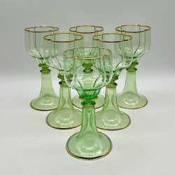 J & L Lobmeyr  Uranium Set of Six Glasses Edges are Decorated in Gold Leaf