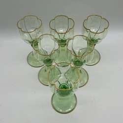 J & L Lobmeyr  Uranium Set of Six Glasses Edges are Decorated in Gold Leaf