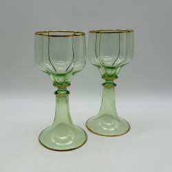 J & L Lobmeyr  Uranium Set of Six Glasses Edges are Decorated in Gold Leaf
