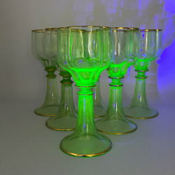 J & L Lobmeyr  Uranium Set of Six Glasses Edges are Decorated in Gold Leaf