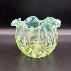 English Vaseline Glass Vase with Floral Motive,...