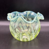English Vaseline Glass Vase with Floral  Motive, Round Formed with Frilled Rim