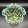 English Vaseline Glass Vase with Floral  Motive, Round Formed with Frilled Rim