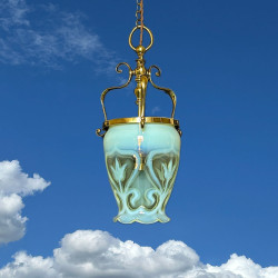 Arts and Crafts Vaseline Glass Ceiling Pendant...