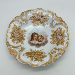 Meissen Porcelain Deep Gilded Plate Hand Painted with Young Girls