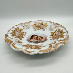 Meissen Porcelain Deep Gilded Plate Hand Painted with Young Girls