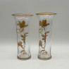A Pair Old Baccarat Glass Vases, Guilded with Floral Pattern