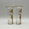 A Pair Old Baccarat Glass Vases, Guilded with Floral Pattern