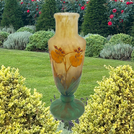 Daum Freres Cameo and Enamelled Glass Vase Decorated with Orchids