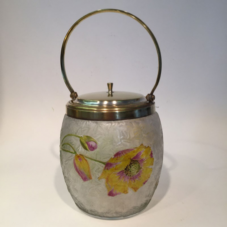 Old Baccarat Biscuit Barrel, acid etched with Poppies