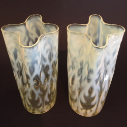 A pair John Walsh Walsh Vaseline Glass Vases, with pattern