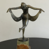 Art Deco Josef Lorenzl Bronze Figure, Cold painted and Silverd on Onyx Base