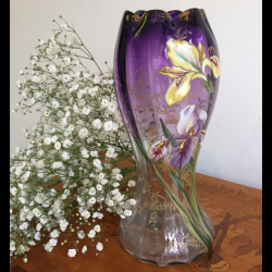 Legras Mont Joye Enamelled Glass Iris Vase