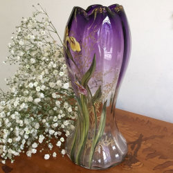 Legras Mont Joye Enamelled Glass Iris Vase