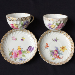 Nymphenburg Porcelain Set of Six Cups and Saucers Decorated with Bouquets